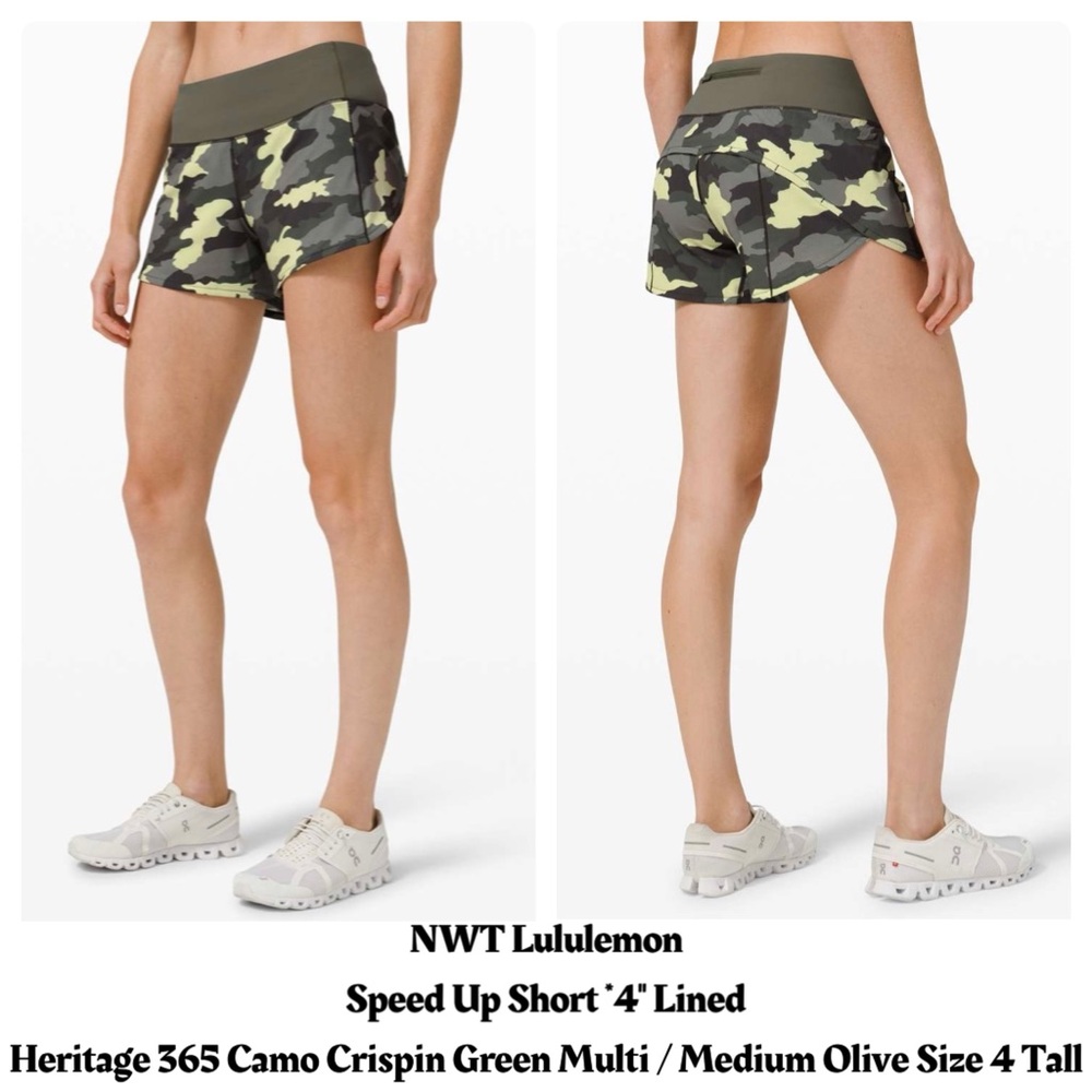 NWT Lululemon‎ Speed Up Short 4” Lined Heritage 365 Camo Crispin Green Size 4
